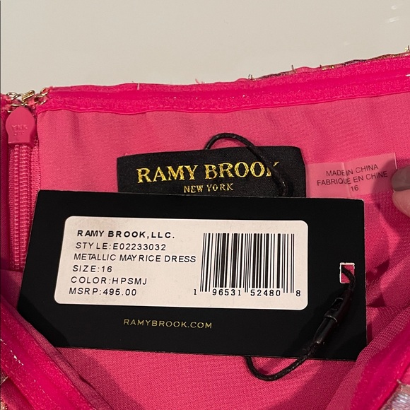 New Ramy Brook May Rice Dress Pink Silver Gold Metallic Size 16 Retail $495 - Picture 4 of 8